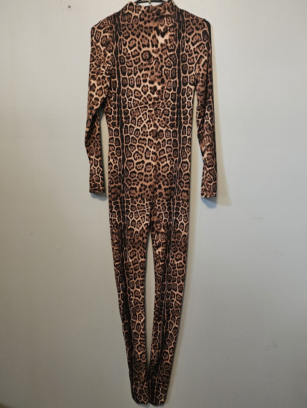 Naked Wardrobe Brown Leopard Print Long Sleeve Catsuit Jumpsuit Large L